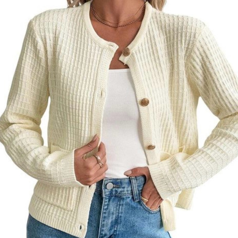 Mango Cream Textured Cardigan